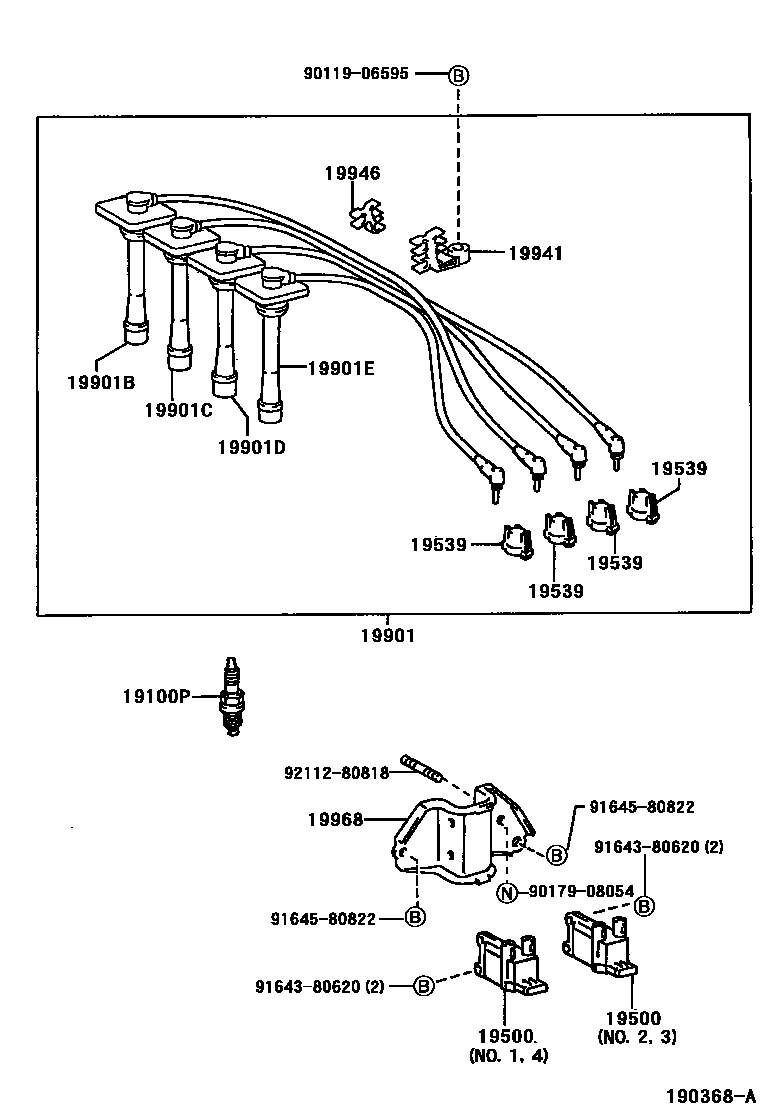 Toyota COROLLA 点火线圈和火花塞 EPC diagram — 190368A