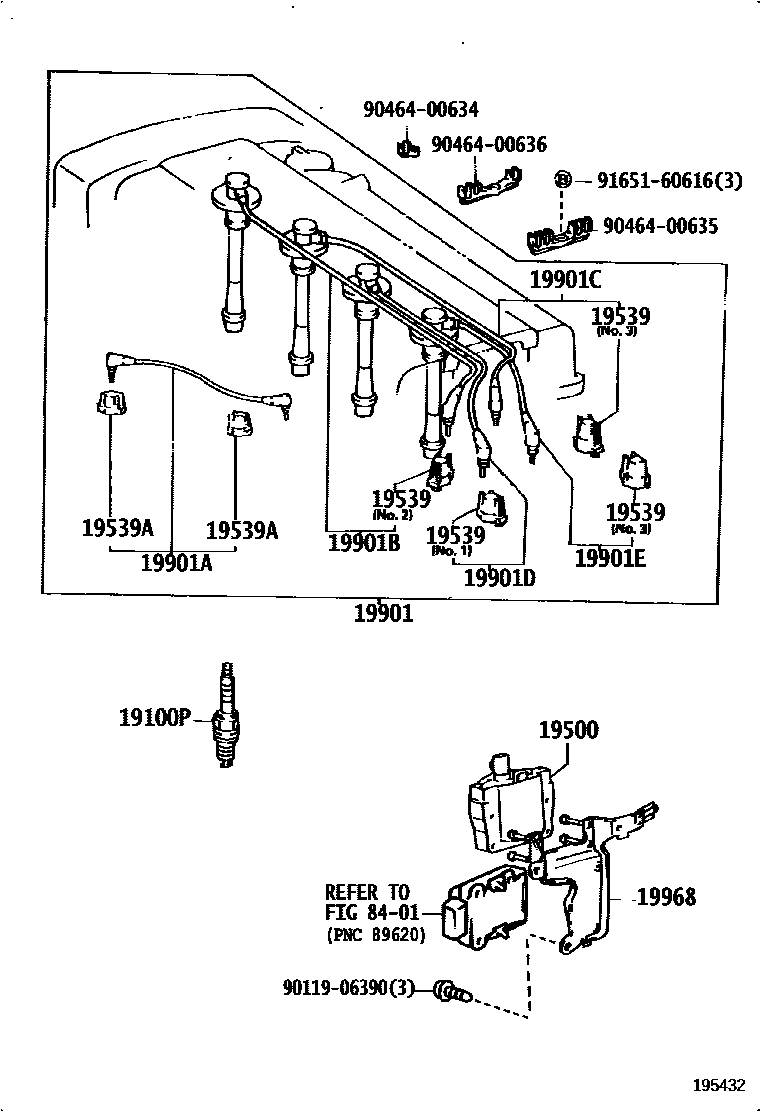 Toyota COROLLA 点火线圈和火花塞 EPC diagram — 195432