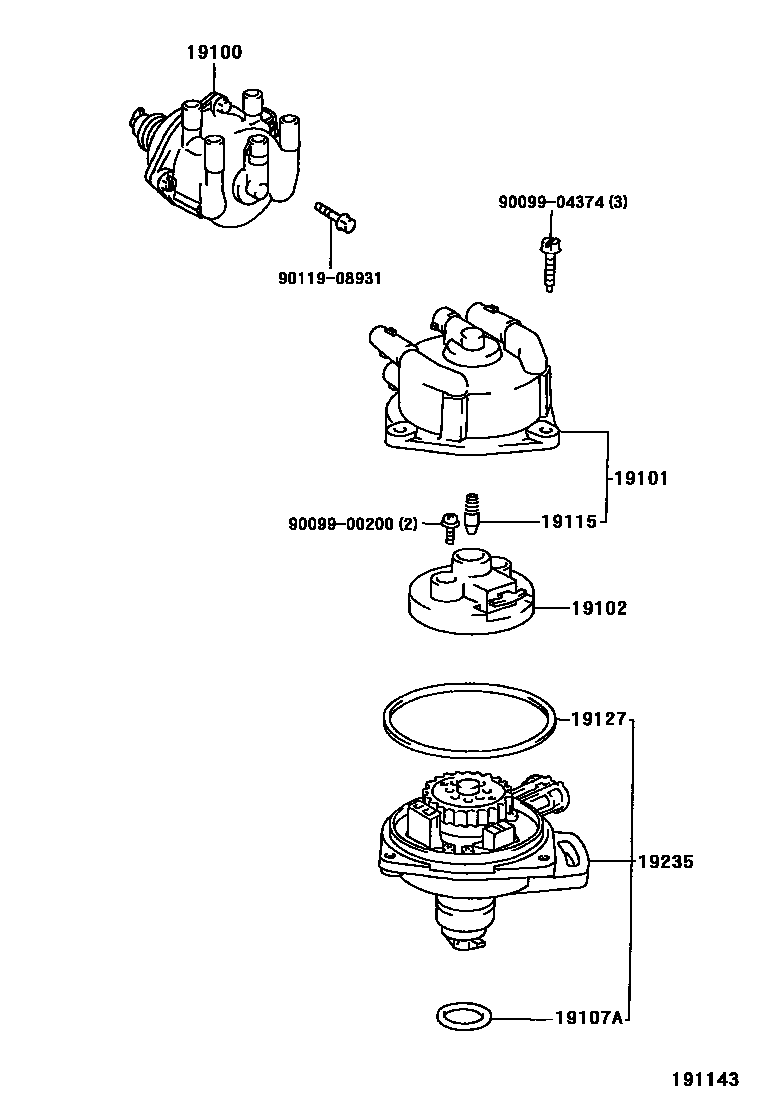 Toyota COROLLA 分电器 EPC diagram — 191143