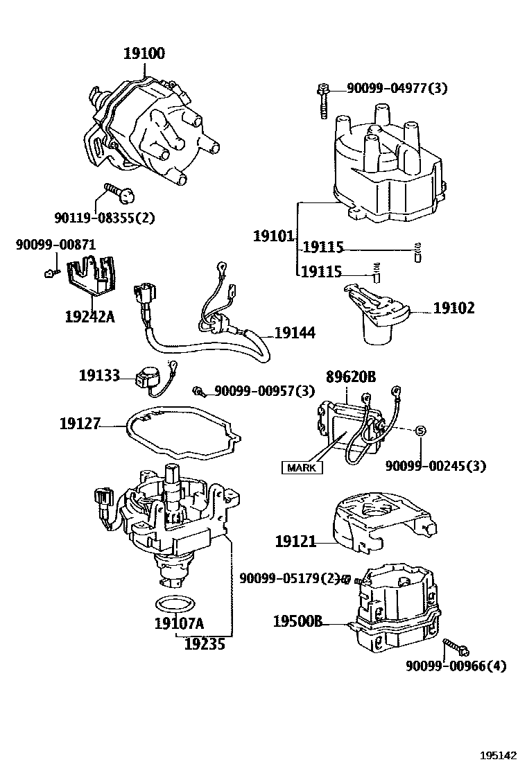 Toyota COROLLA 分电器 EPC diagram — 195142