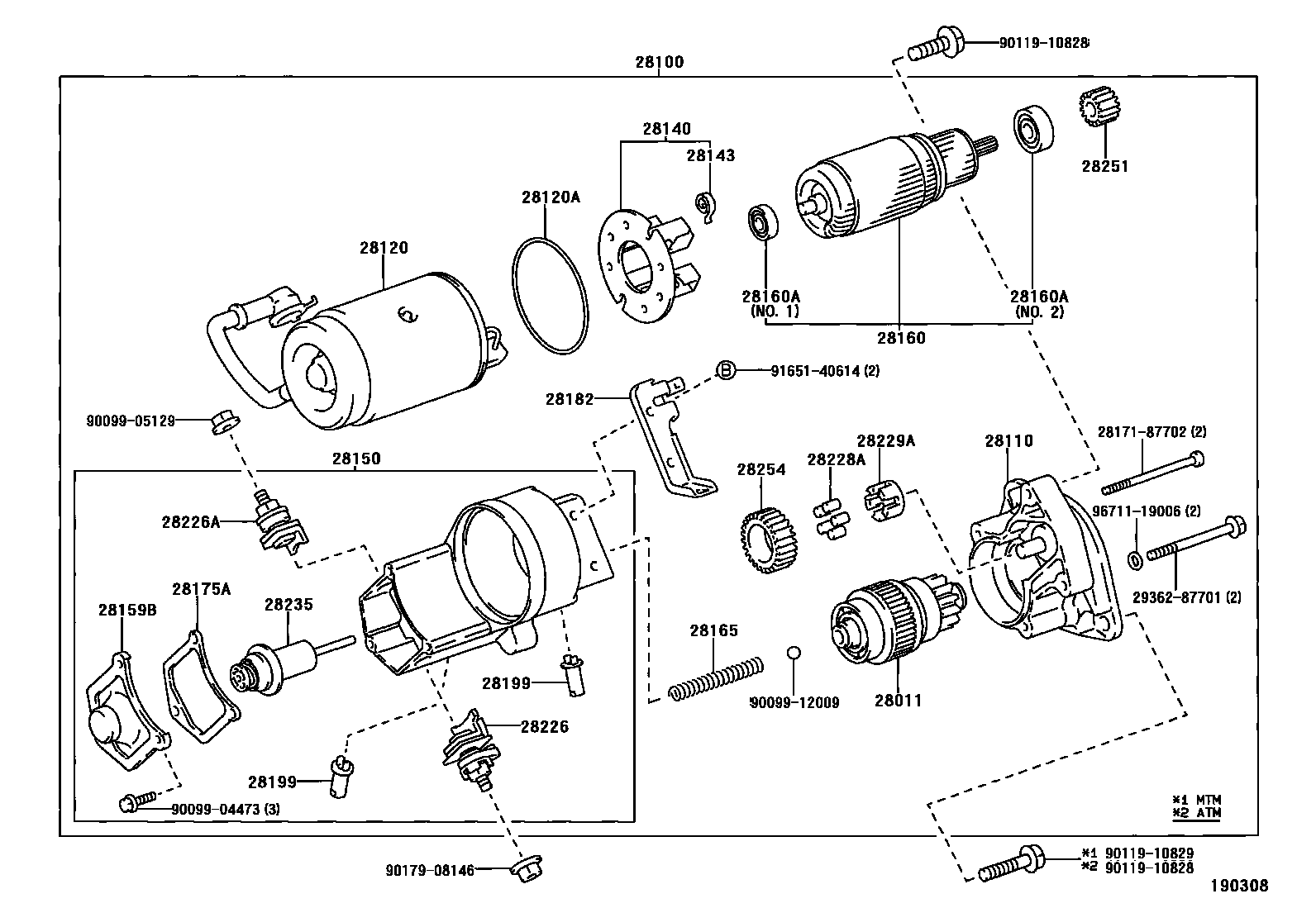 Toyota COROLLA 起动机 EPC diagram — 190308