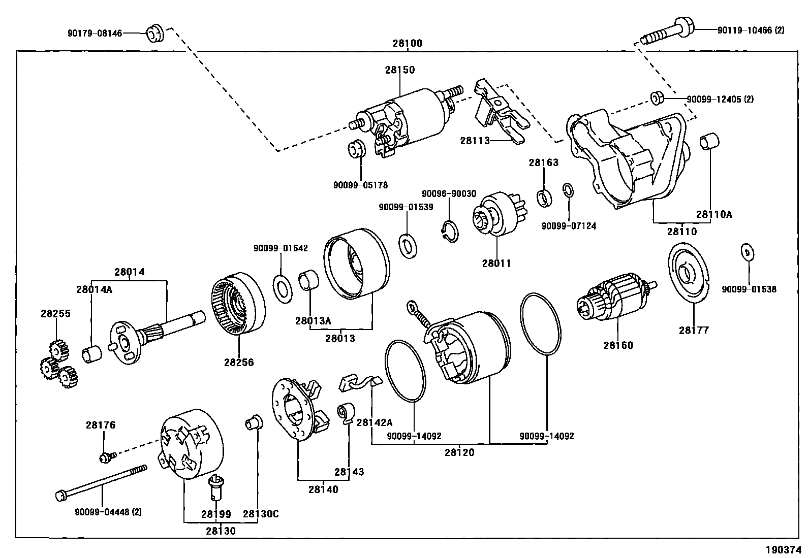 Toyota COROLLA 起动机 EPC diagram — 190374