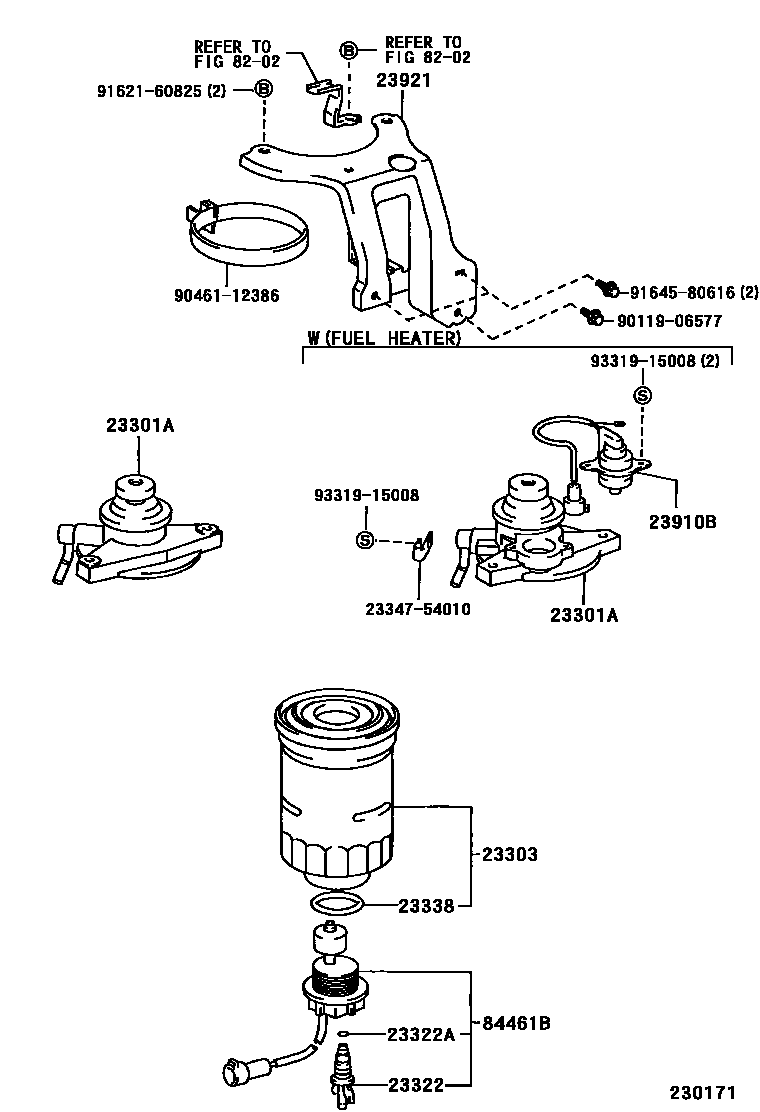 Toyota COROLLA fuel filter EPC diagram — 230171