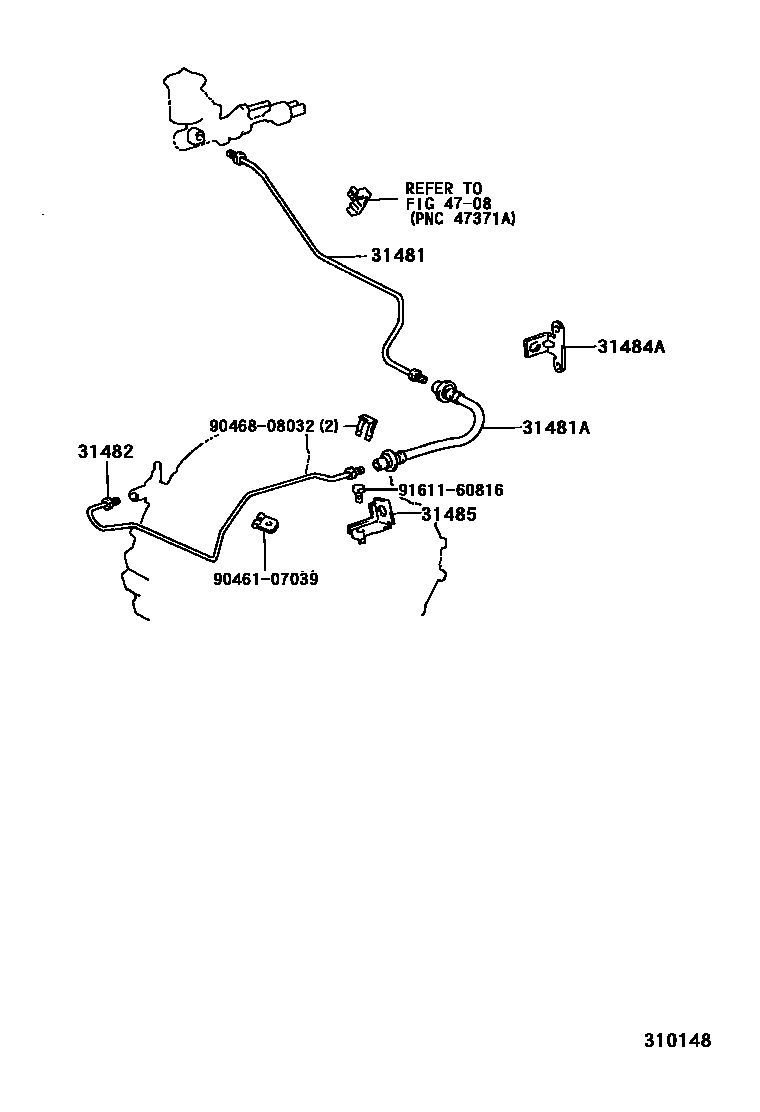 Toyota COROLLA 离合器踏板和挠性软管 EPC diagram — 310148