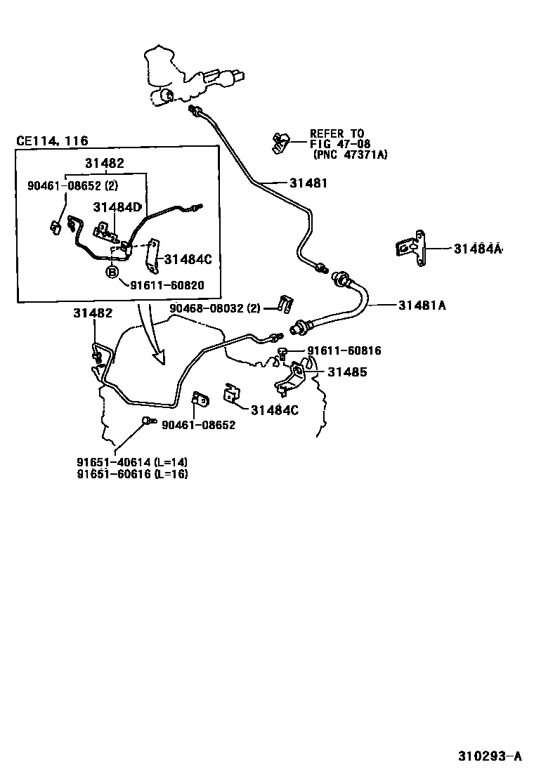 Toyota COROLLA 离合器踏板和挠性软管 EPC diagram — 310293A