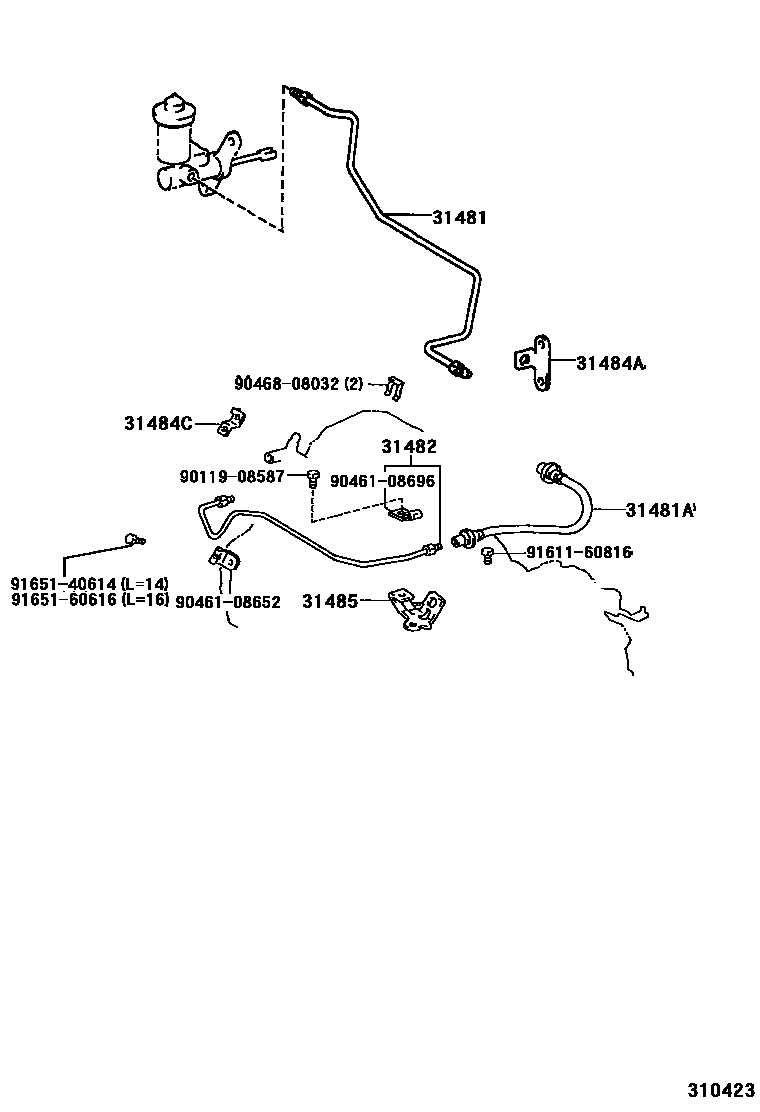 Toyota COROLLA 离合器踏板和挠性软管 EPC diagram — 310423