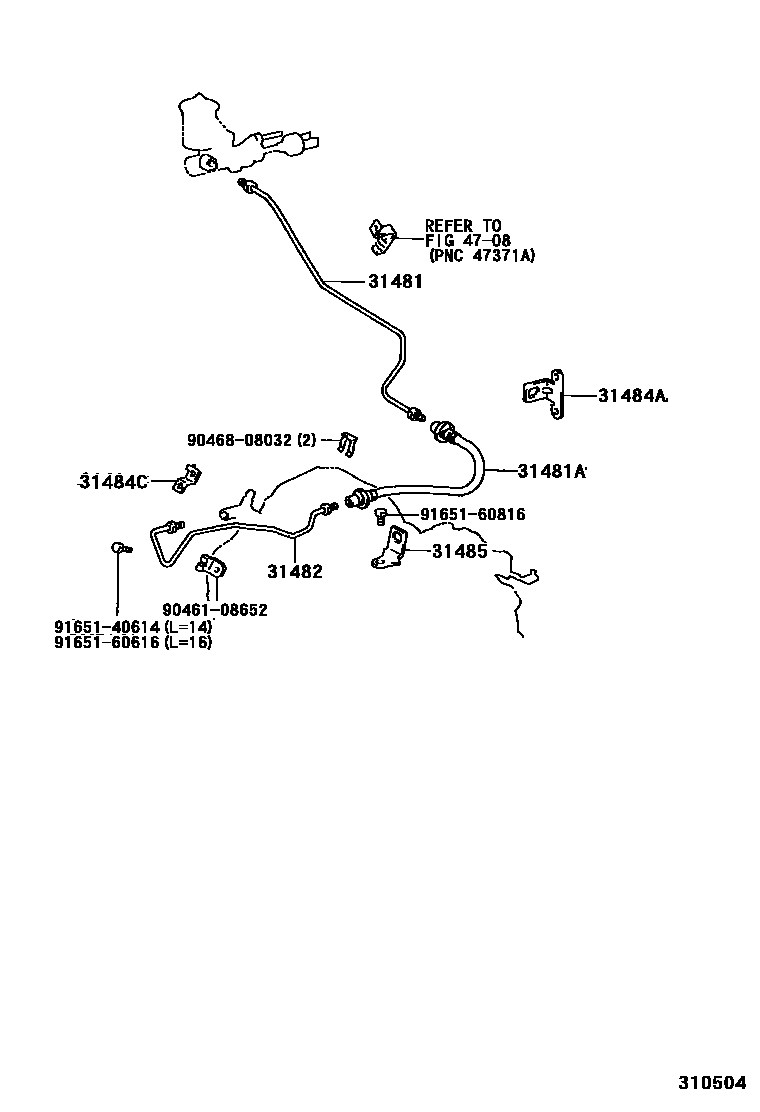 Toyota COROLLA 离合器踏板和挠性软管 EPC diagram — 310504