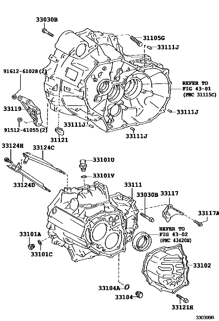 Toyota COROLLA 离合器壳和变速器壳(MTM) EPC diagram — 330399B