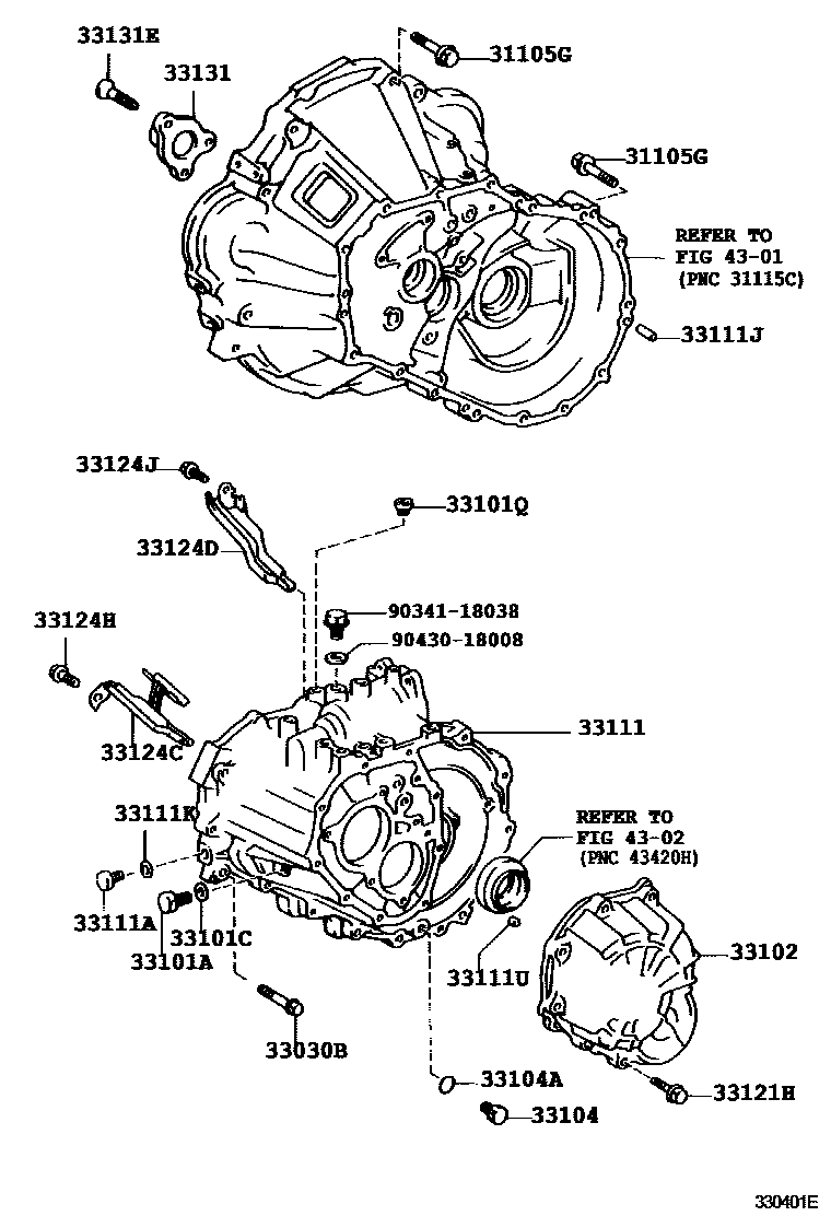 Toyota COROLLA 离合器壳和变速器壳(MTM) EPC diagram — 330401E