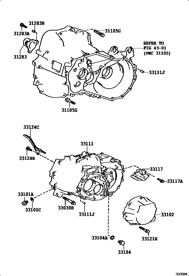 Toyota COROLLA 离合器壳和变速器壳(MTM) EPC diagram — 333594