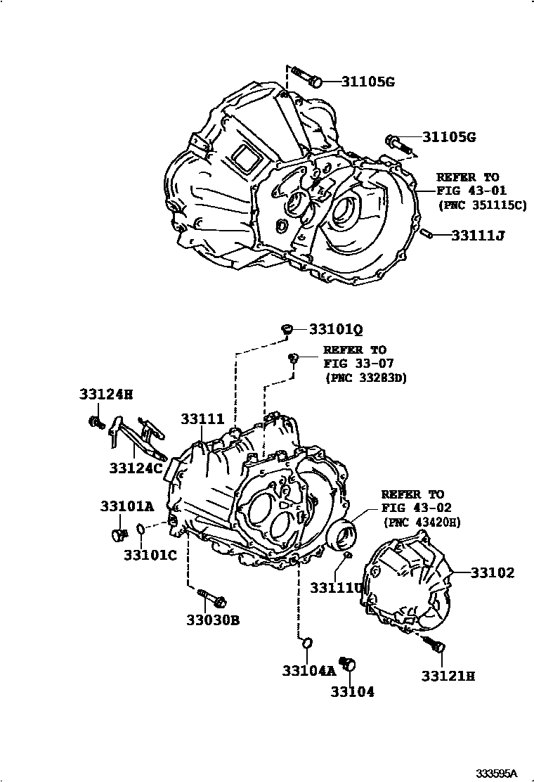 Toyota COROLLA 离合器壳和变速器壳(MTM) EPC diagram — 333595A