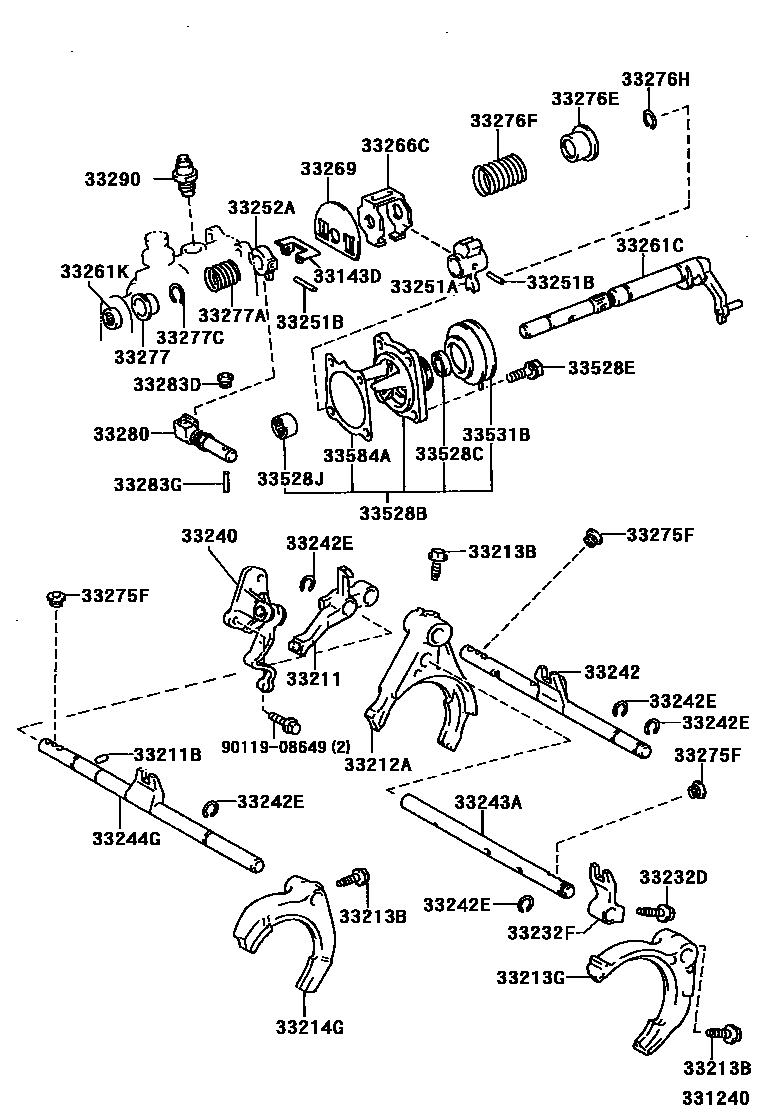 Toyota COROLLA 换档拨叉和换档杆轴(MTM) EPC diagram — 331240