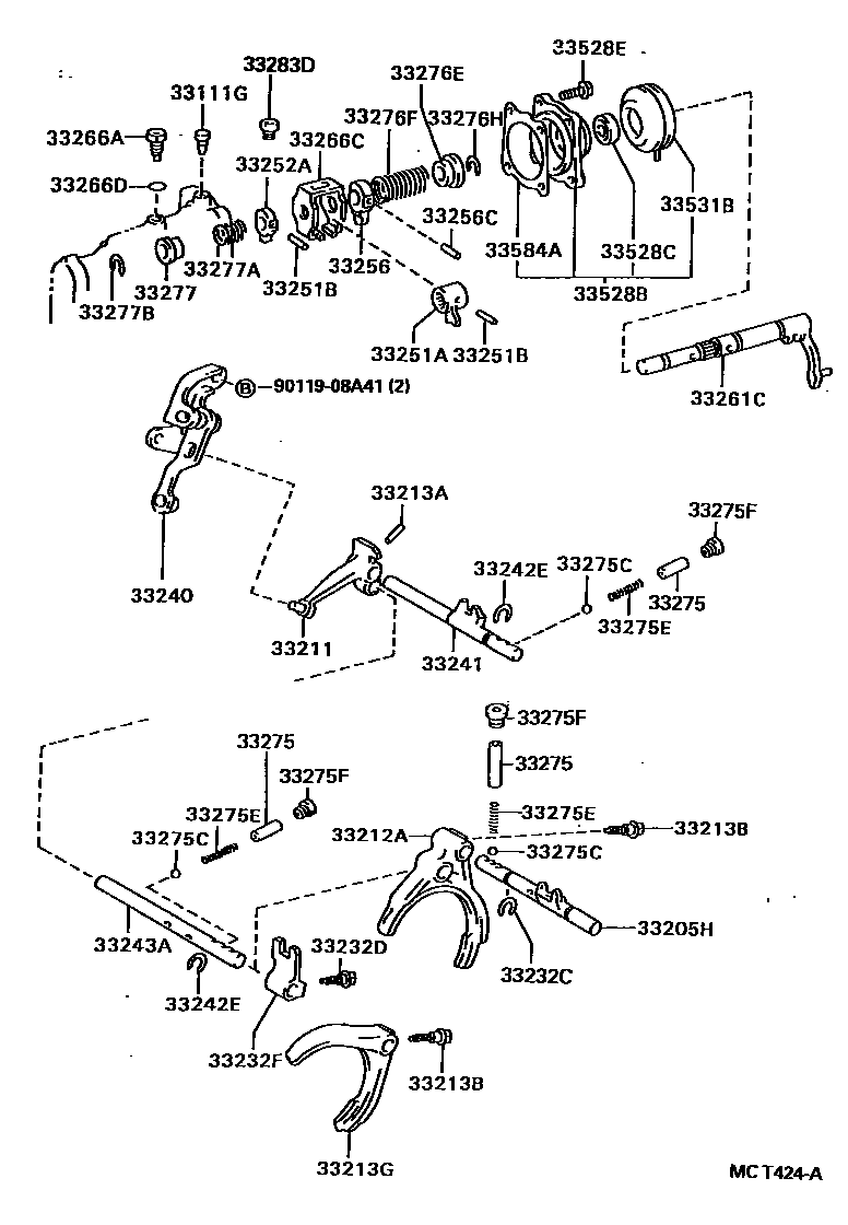 Toyota COROLLA 换档拨叉和换档杆轴(MTM) EPC diagram — MCT424A