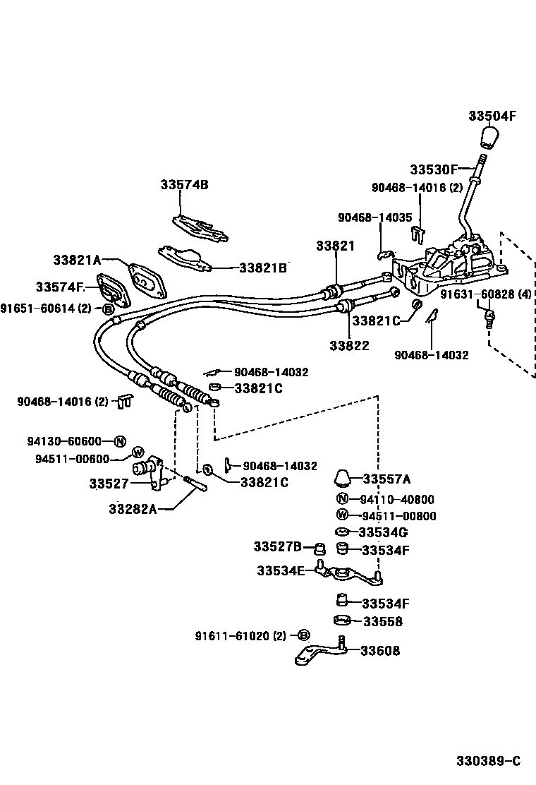 Toyota COROLLA Shift Lever & Retainer EPC diagram — 330389C