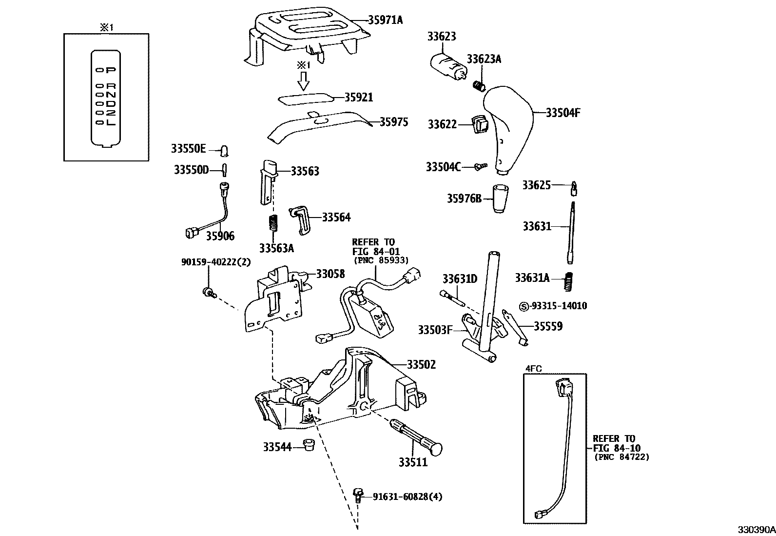 Toyota COROLLA Shift Lever & Retainer EPC diagram — 330390A