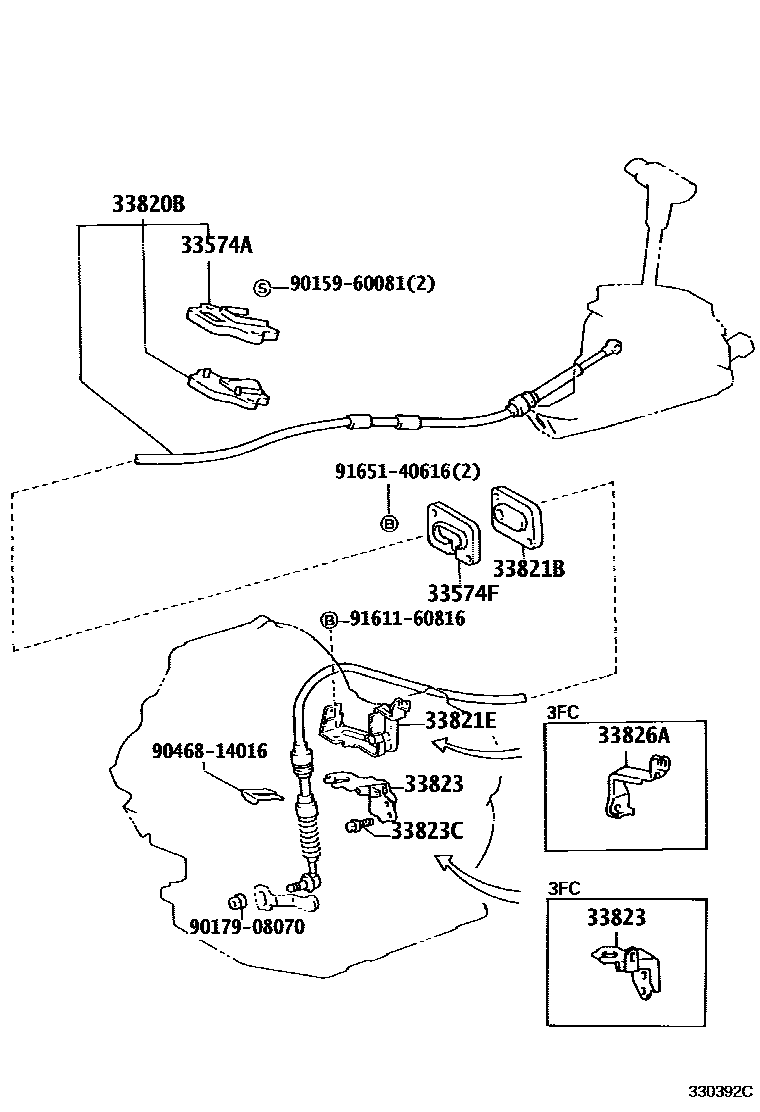 Toyota COROLLA Shift Lever & Retainer EPC diagram — 330392C