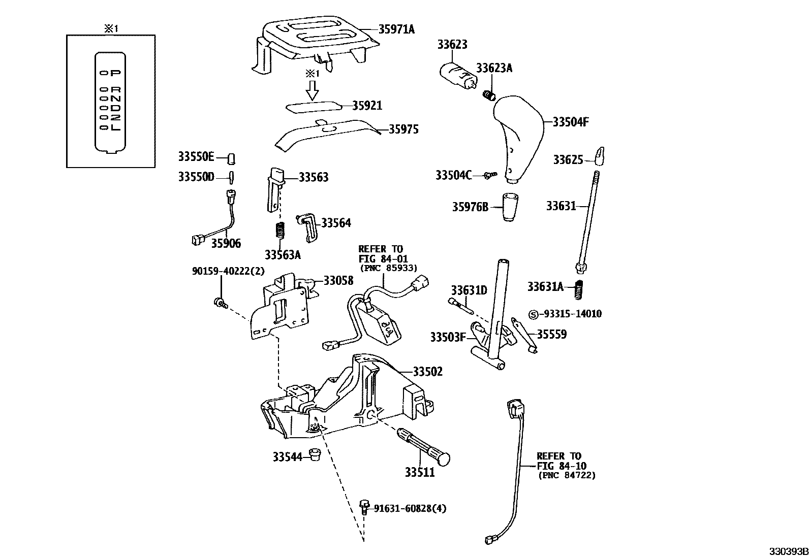 Toyota COROLLA Shift Lever & Retainer EPC diagram — 330393B