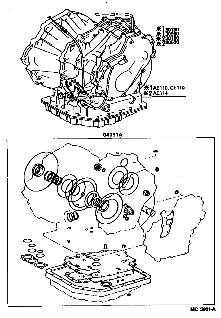 Toyota COROLLA 传动桥或变速器总成和衬垫组件(ATM) EPC diagram — MCS901A