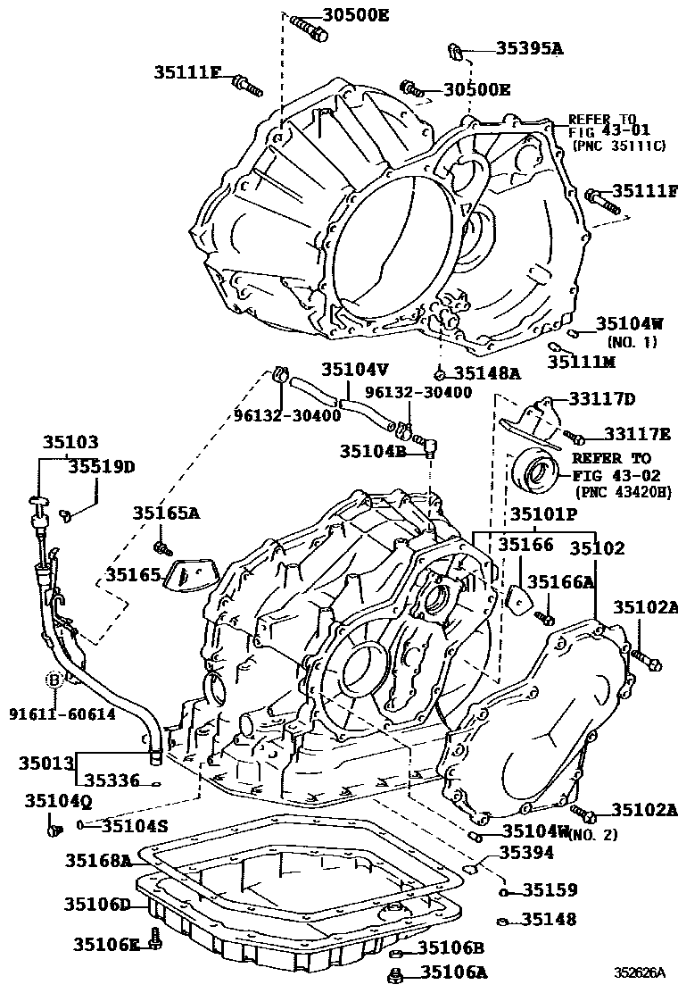 Toyota COROLLA 变速器壳和油底壳(ATM) EPC diagram — 352626A