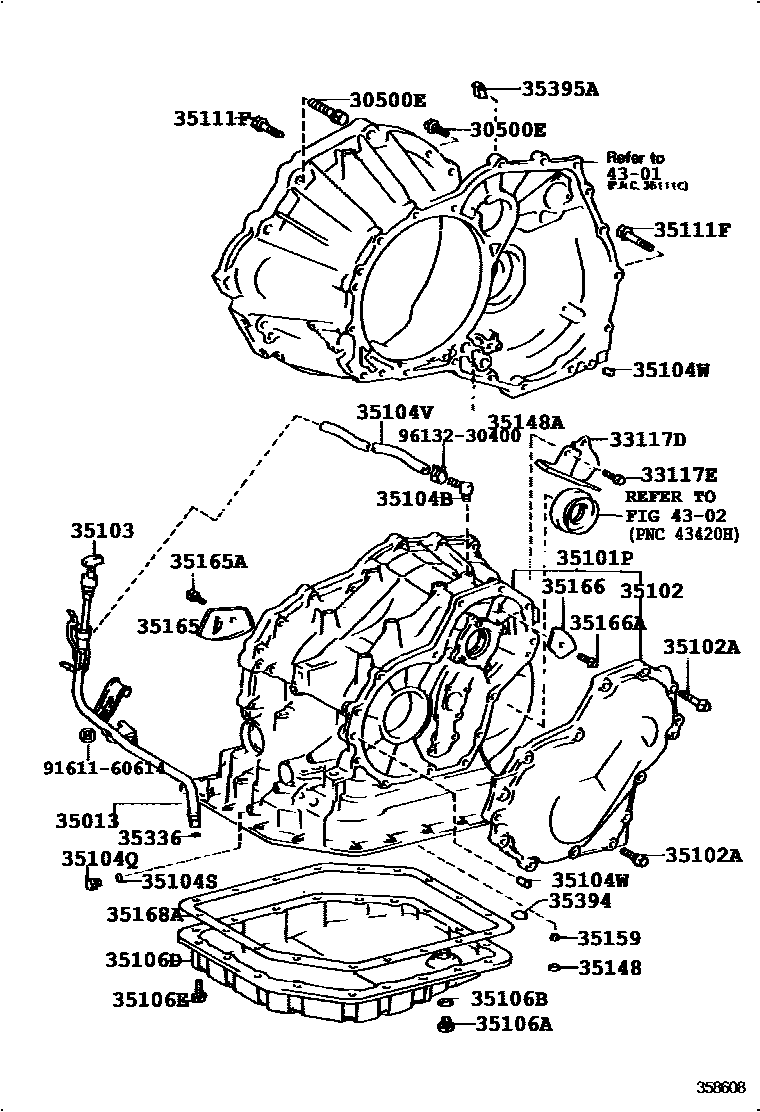 Toyota COROLLA 变速器壳和油底壳(ATM) EPC diagram — 358608