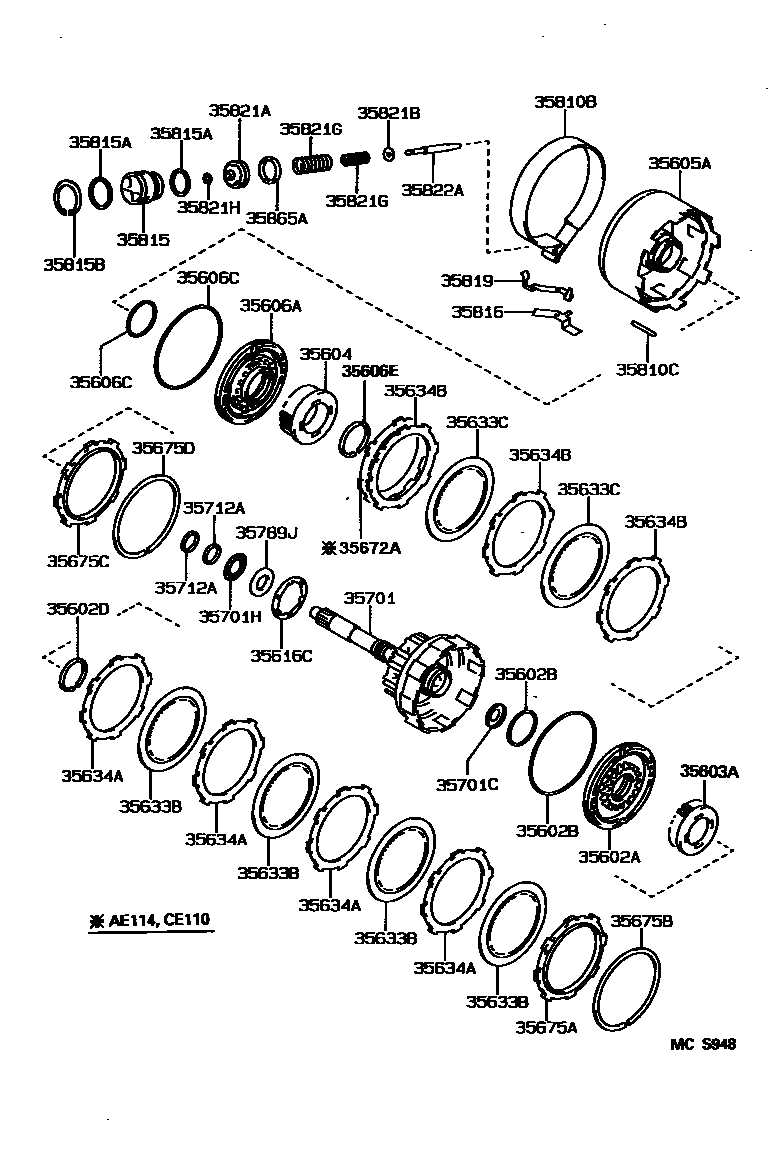 Toyota COROLLA 制动带和多片式离合器(ATM) EPC diagram — MCS948
