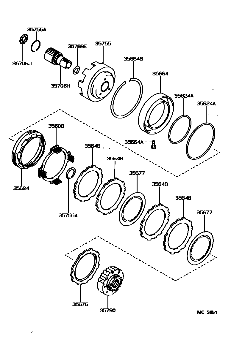Toyota COROLLA 中央支架和行星太阳齿轮(ATM) EPC diagram — MCS951