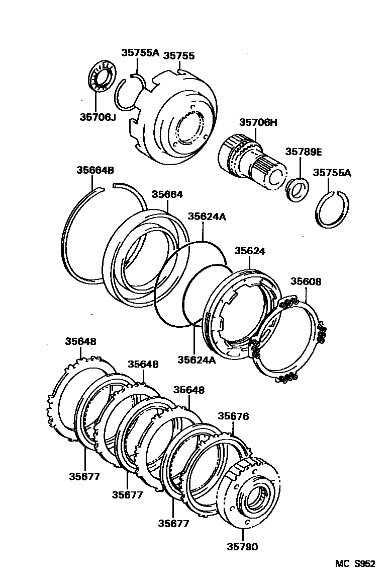 Toyota COROLLA 中央支架和行星太阳齿轮(ATM) EPC diagram — MCS952