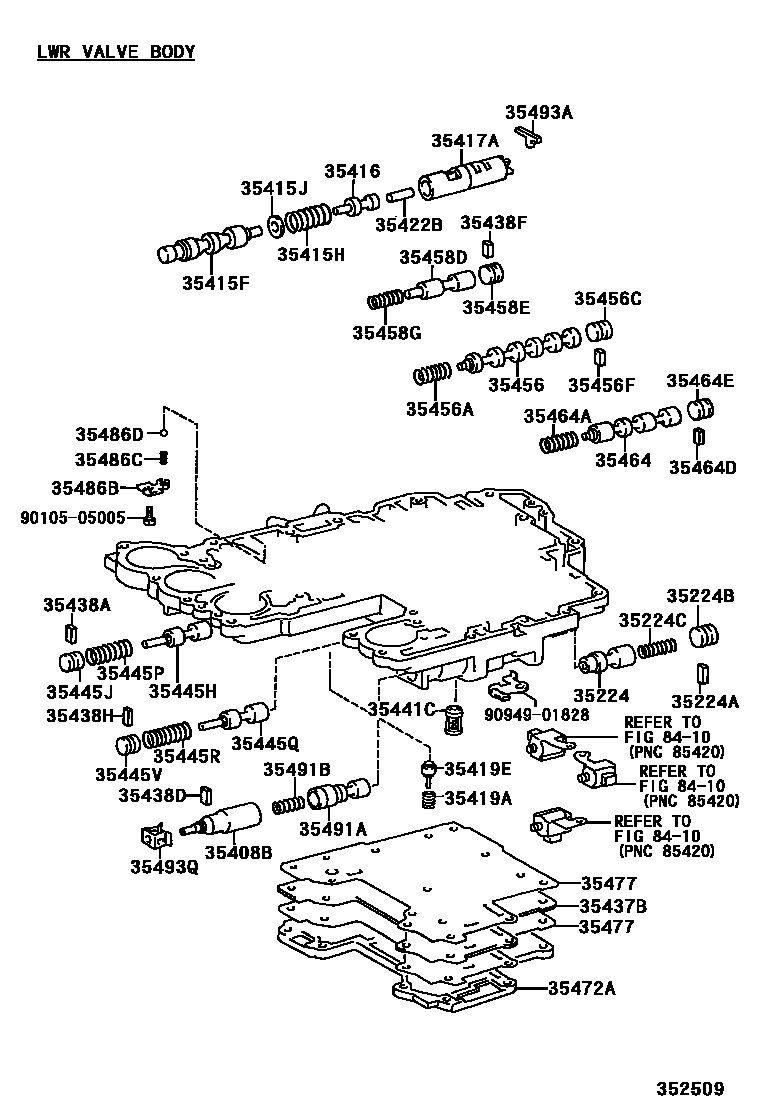 Toyota COROLLA 阀体和滤油网(ATM) EPC diagram — 352509