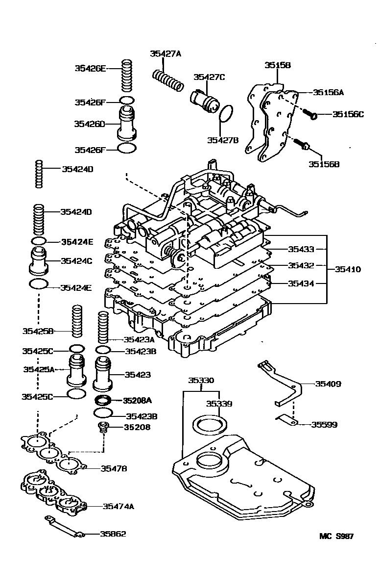 Toyota COROLLA 阀体和滤油网(ATM) EPC diagram — MCS987