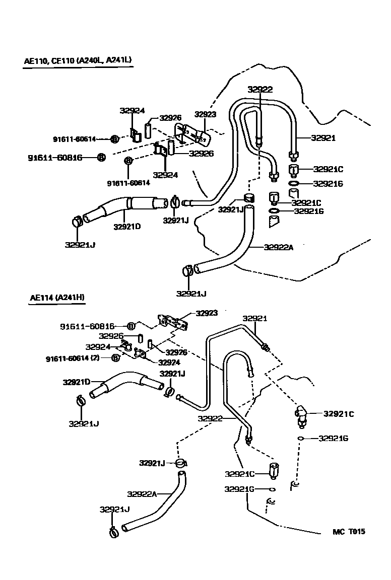 Toyota COROLLA 变速器油冷却器和配管(ATM) EPC diagram — MCT015