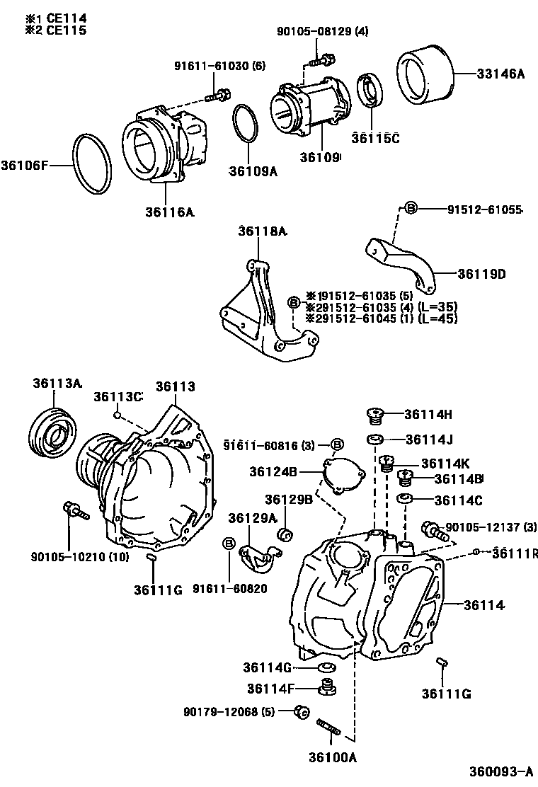 Toyota COROLLA Transfer Case & Extension Housing EPC diagram — 360093A