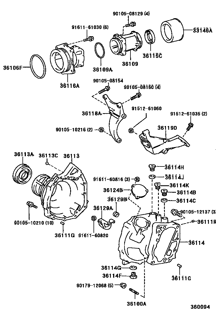 Toyota COROLLA Transfer Case & Extension Housing EPC diagram — 360094