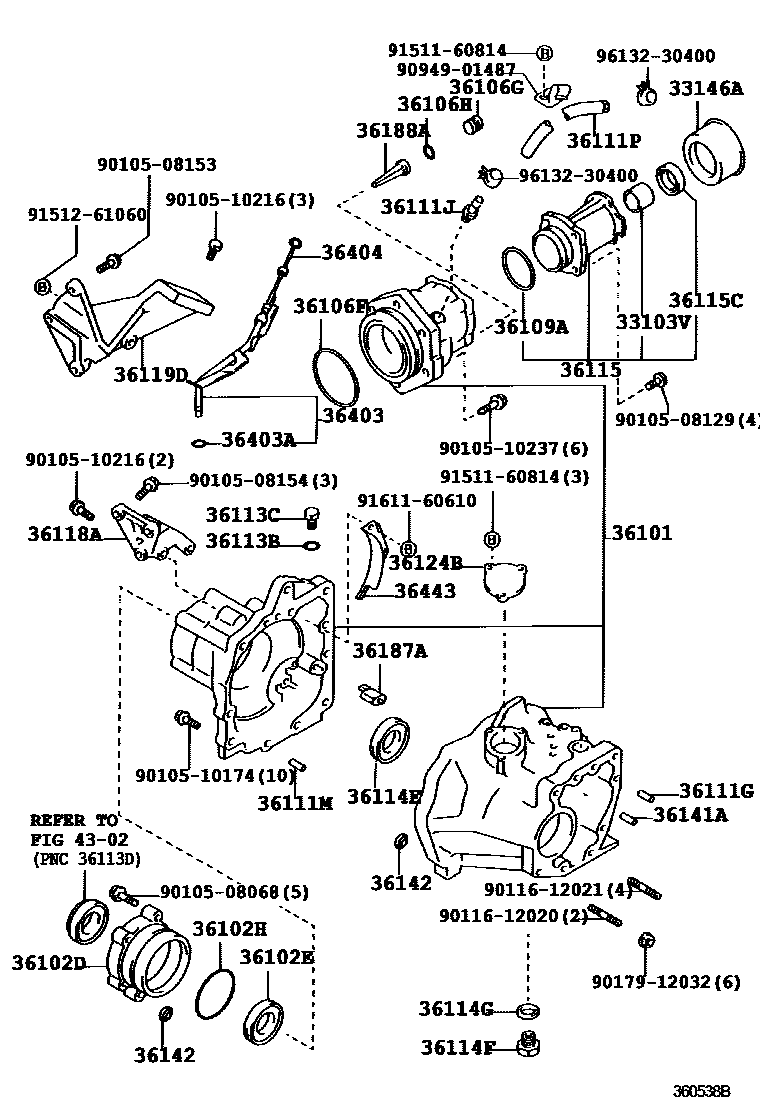 Toyota COROLLA Transfer Case & Extension Housing EPC diagram — 360538B
