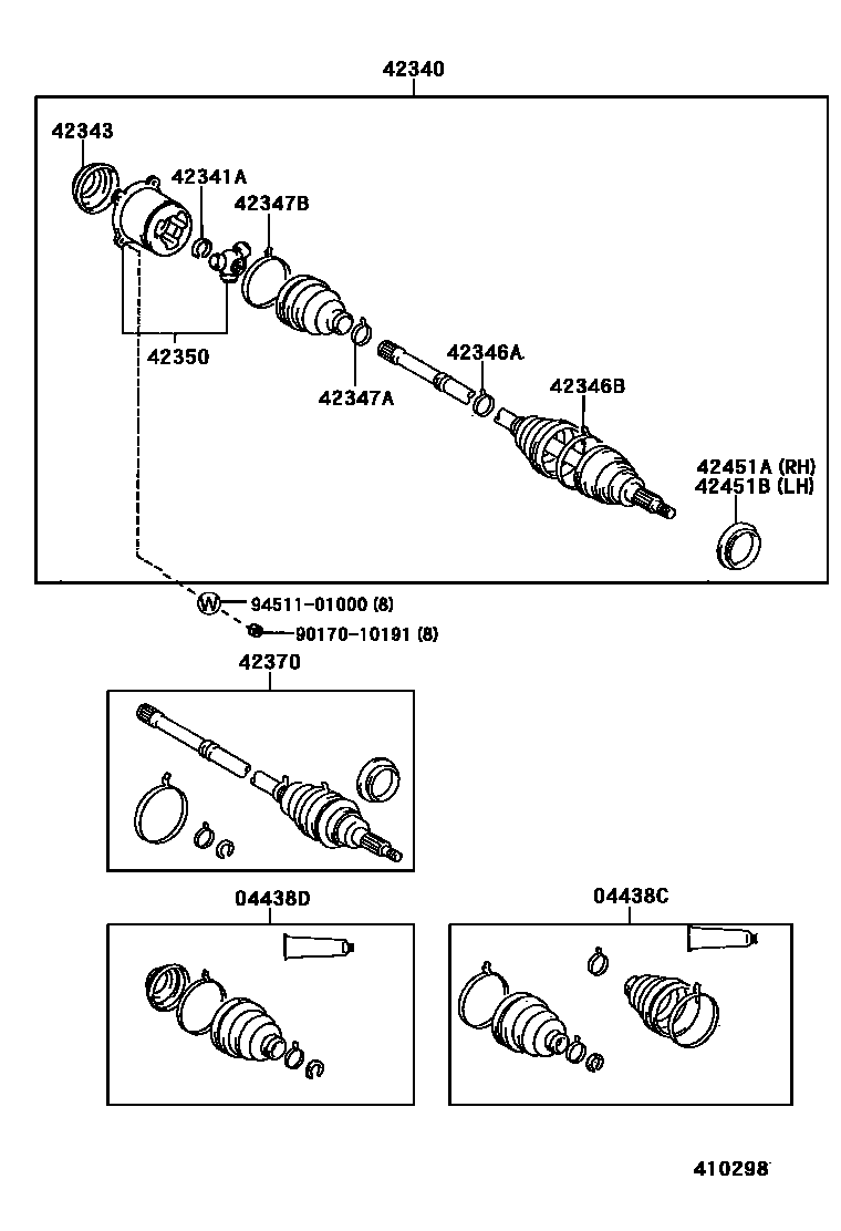 Toyota COROLLA 后桥半轴和后桥轮毂 EPC diagram — 410298