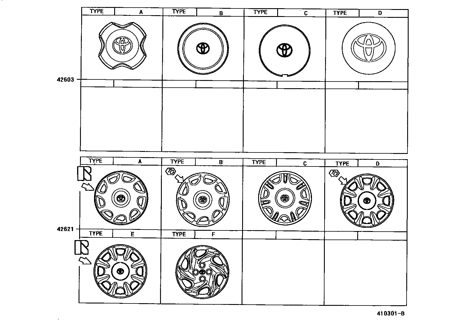 Toyota COROLLA 车轮和车轮盖 EPC diagram — 410301B