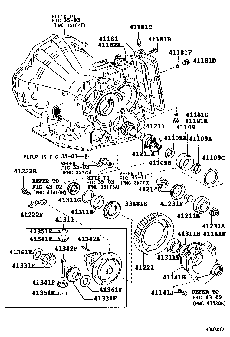 Toyota COROLLA 前桥壳和差速器 EPC diagram — 430083D