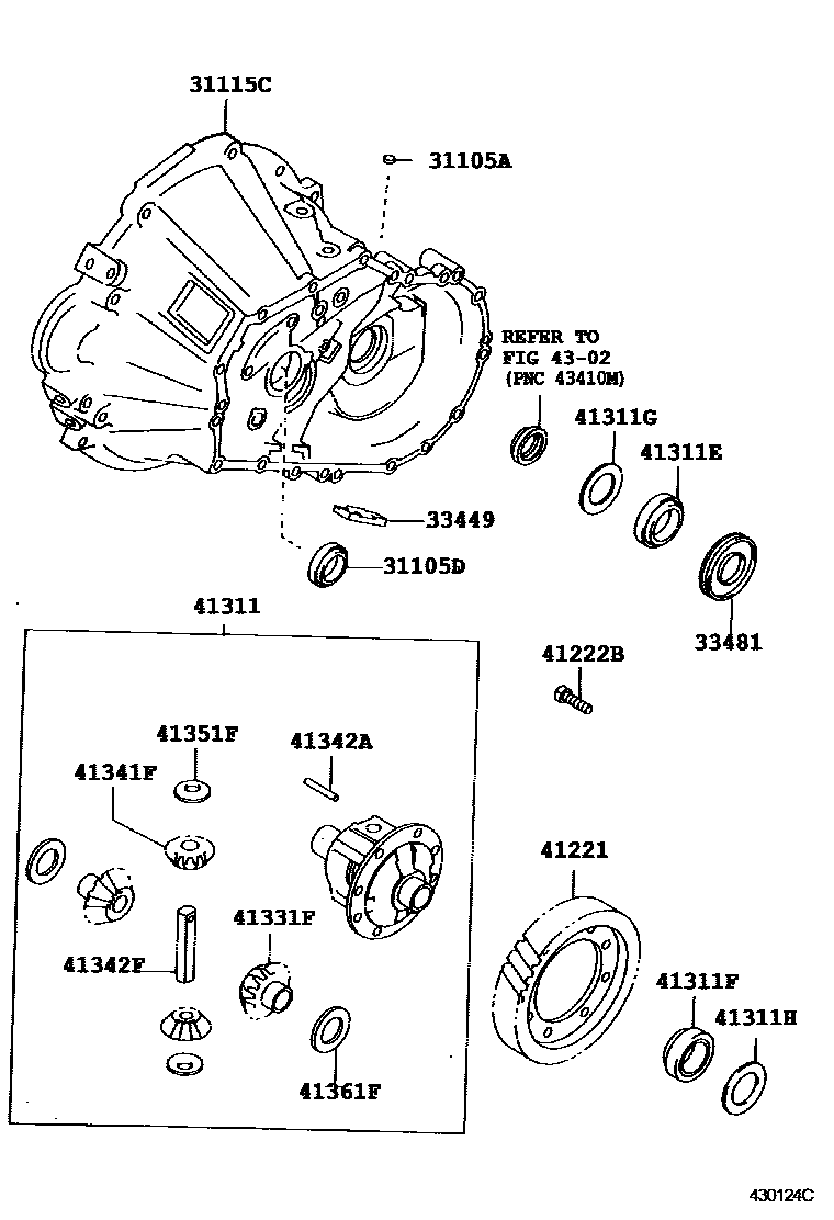 Toyota COROLLA 前桥壳和差速器 EPC diagram — 430124C