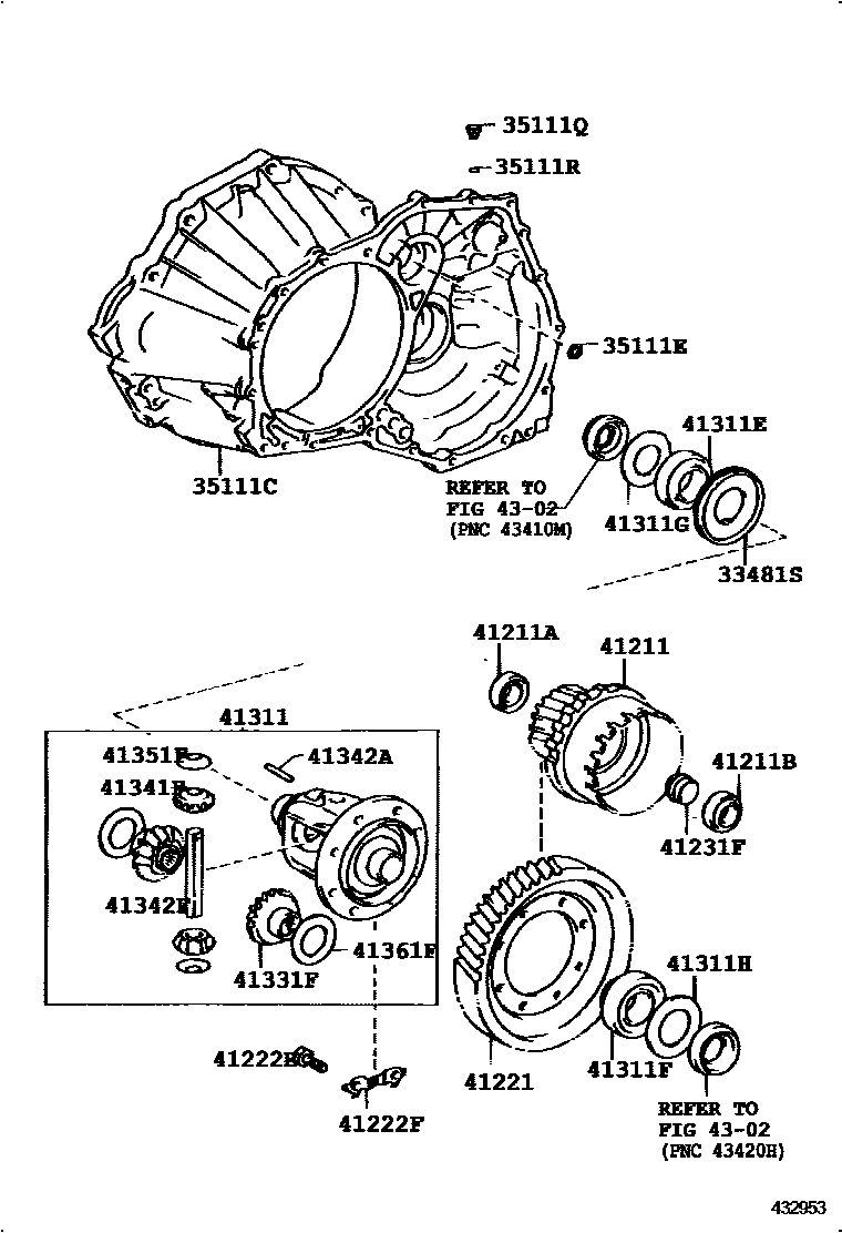 Toyota COROLLA 前桥壳和差速器 EPC diagram — 432953