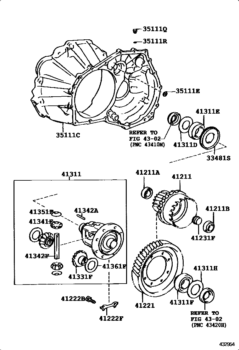 Toyota COROLLA 前桥壳和差速器 EPC diagram — 432954