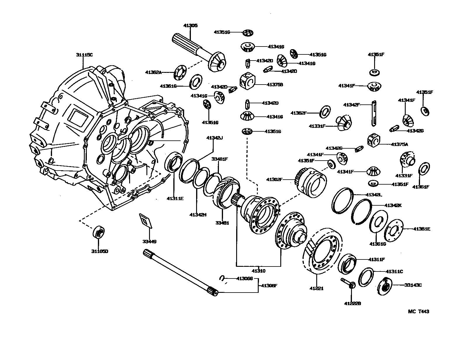 Toyota COROLLA 前桥壳和差速器 EPC diagram — MCT443