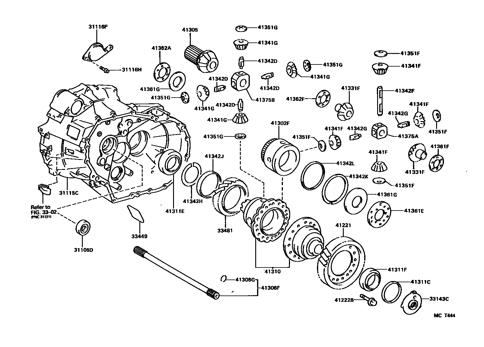 Toyota COROLLA 前桥壳和差速器 EPC diagram — MCT444