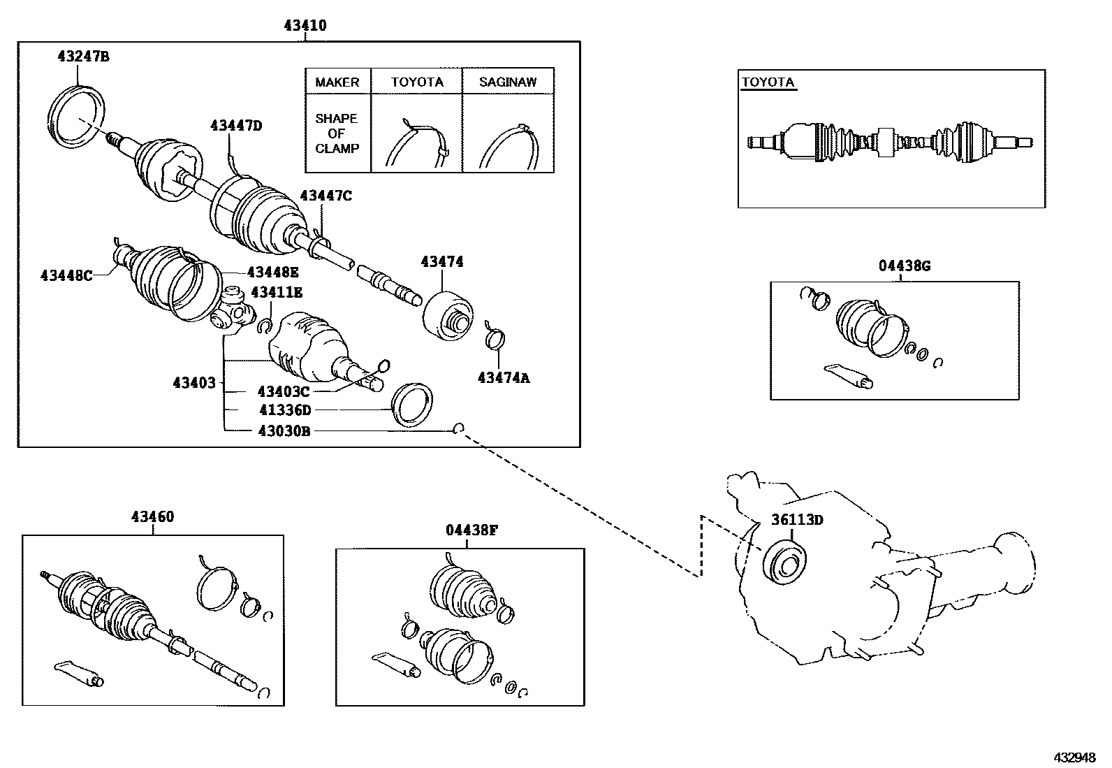 Toyota COROLLA Front Drive Shaft EPC diagram — 432948