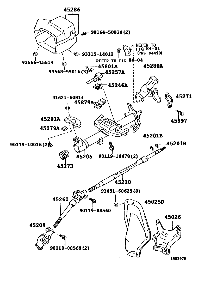Toyota COROLLA Steering Column & Shaft EPC diagram — 450397B