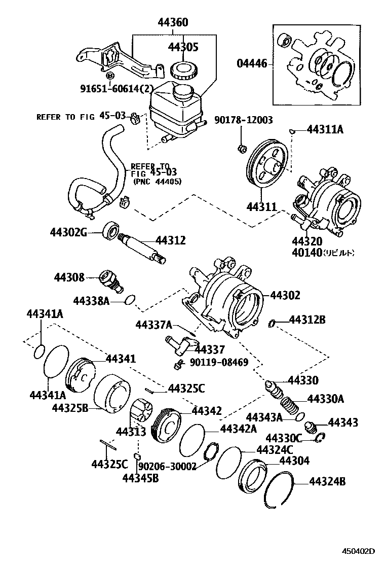 Toyota COROLLA 叶片泵和储油罐(动力转向) EPC diagram — 450402D