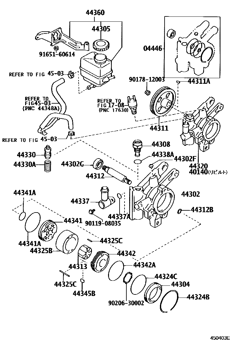 Toyota COROLLA 叶片泵和储油罐(动力转向) EPC diagram — 450403E