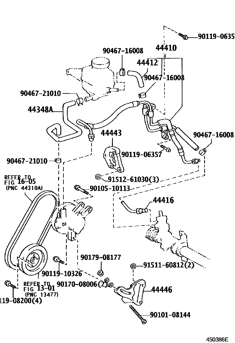 Toyota COROLLA 动力转向配管 EPC diagram — 450386E