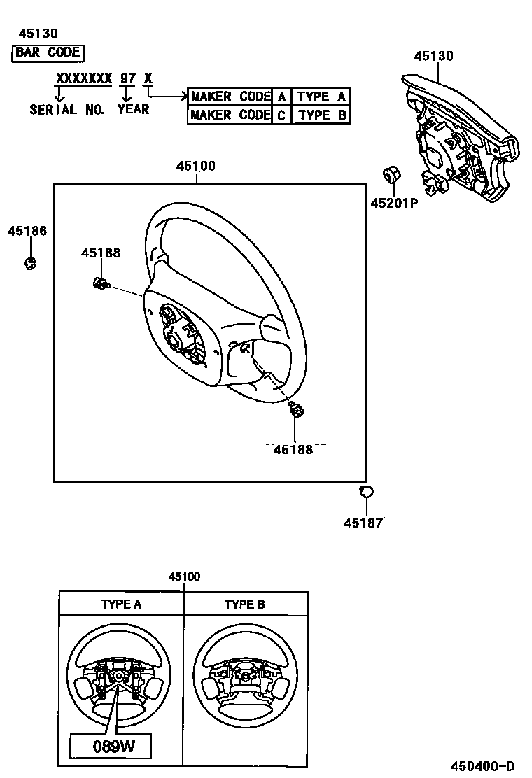 Toyota COROLLA Steering Wheel EPC diagram — 450400D