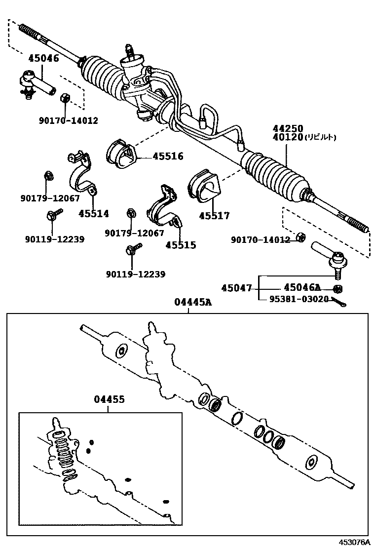 Toyota COROLLA 前转向齿轮和连杆 EPC diagram — 453076A