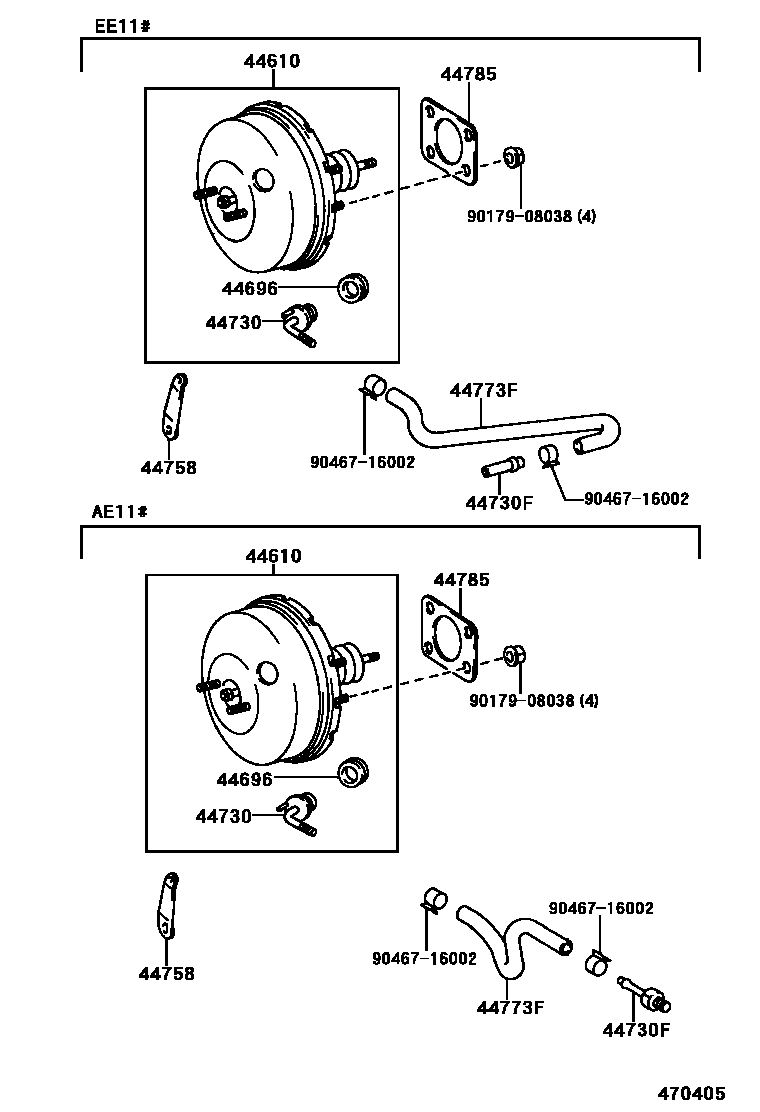 Toyota COROLLA 制动助力器和真空管 EPC diagram — 470405