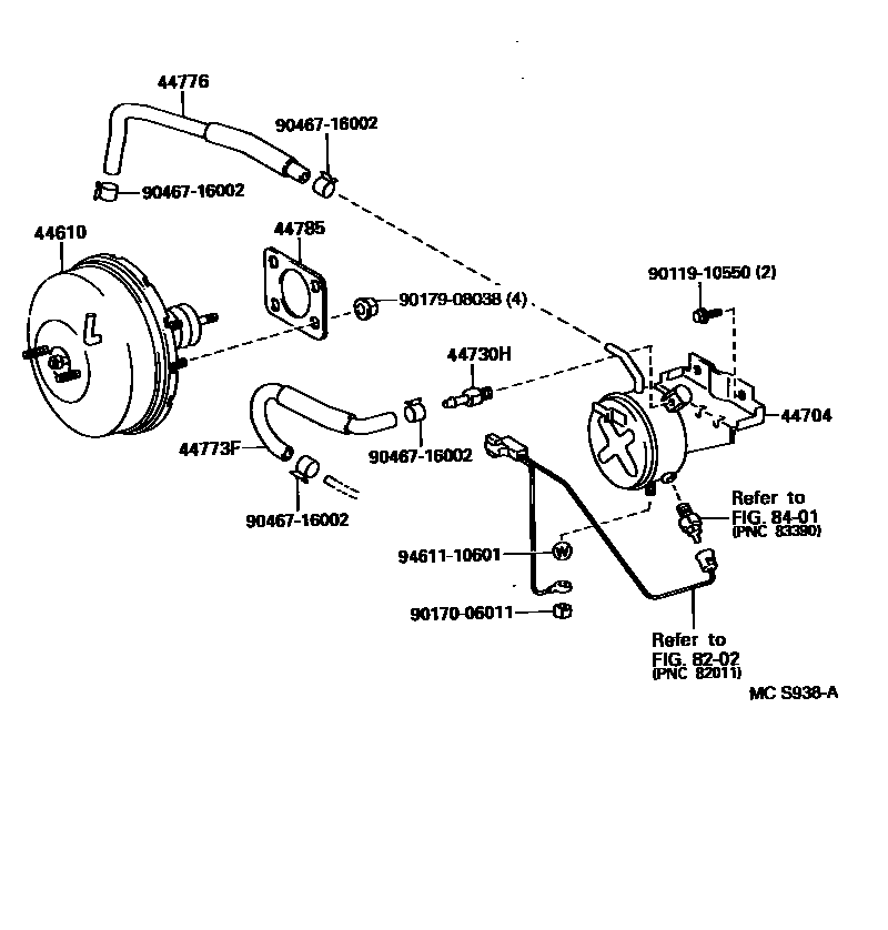 Toyota COROLLA 制动助力器和真空管 EPC diagram — MCS938A